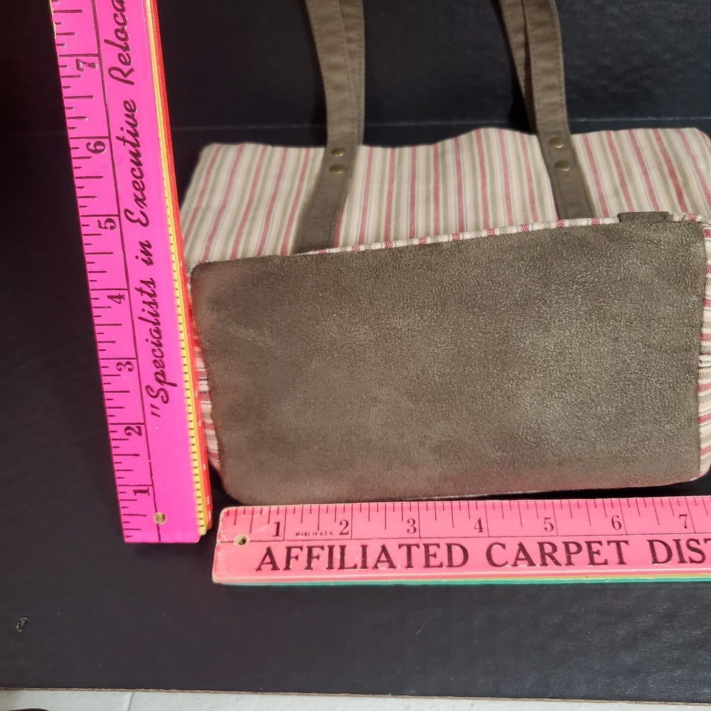 Vintage Longaberger Homestead Purse Maroon/Green Striped Mini Tote Bag - Picture 7 of 12